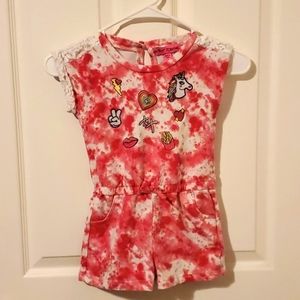 Girls tie dye lace trim unicorn Betsy Johnson romper